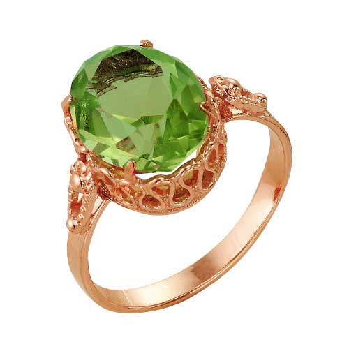 Кольцо с зеленым ювелирным стеклом и золочением