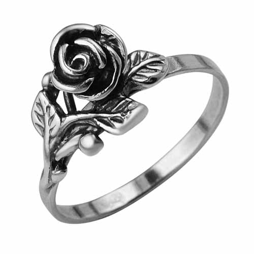 Кольцо в виде розы с серебрением и оксидированием