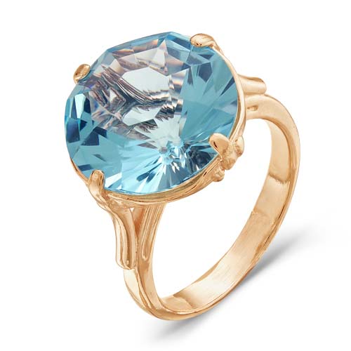 Кольцо с голубым ювелирным стеклом и золочением 