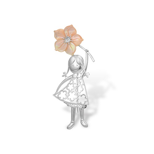 Брошь серебряная "Девочка с цветком"