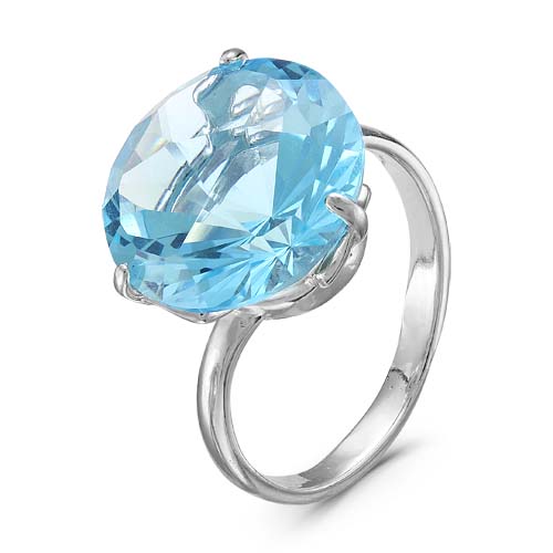 Кольцо с крупным голубым ювелирным стеклом и серебрением